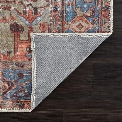 Bloom Rugs Washable 5' x 7' Rug - Terracotta/Blue Traditional Area Rug for Living Room, Bedroom, Dining Room, and Kitchen - Exact Size: 5' x 7'