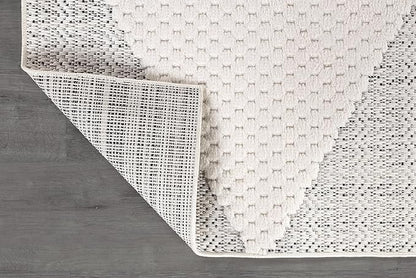 Modern Micro Loop Indoor Area Rugs for Living Room Bedroom Kitchen Geometric Triangle White 5x7 Luxury Durable Low and High Pile Non-Shedding Stain Resistant Soft Area Carpet 5 x 7