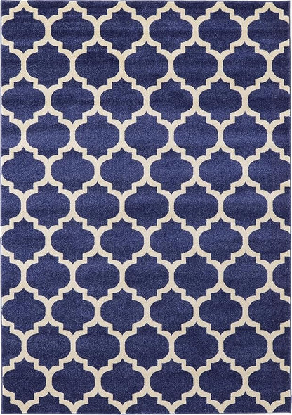 Rugs.com Lattice Collection Rug – 7' x 10' Dark Blue Medium Rug Perfect for Bedrooms, Dining Rooms, Living Rooms