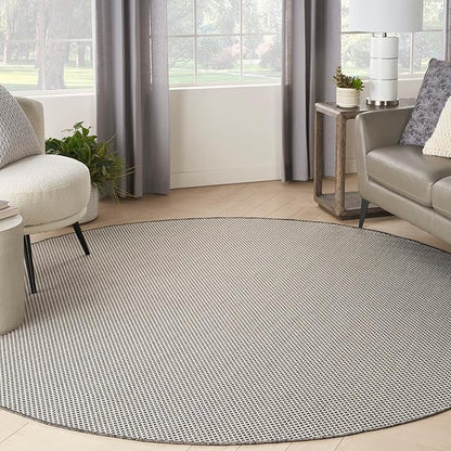 Nourison Home Courtyard Ivory Charcoal 8' x Round Area Rug - Easy Clean, Non Shedding, Bed Room, Living Room, Dining Room, Kitchen (8' x Round)