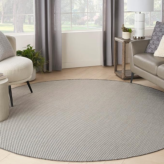 Nourison Home Courtyard Ivory Charcoal 6' x Round Area Rug - Easy Clean, Non Shedding, Bed Room, Living Room, Dining Room, Kitchen (6' x Round)