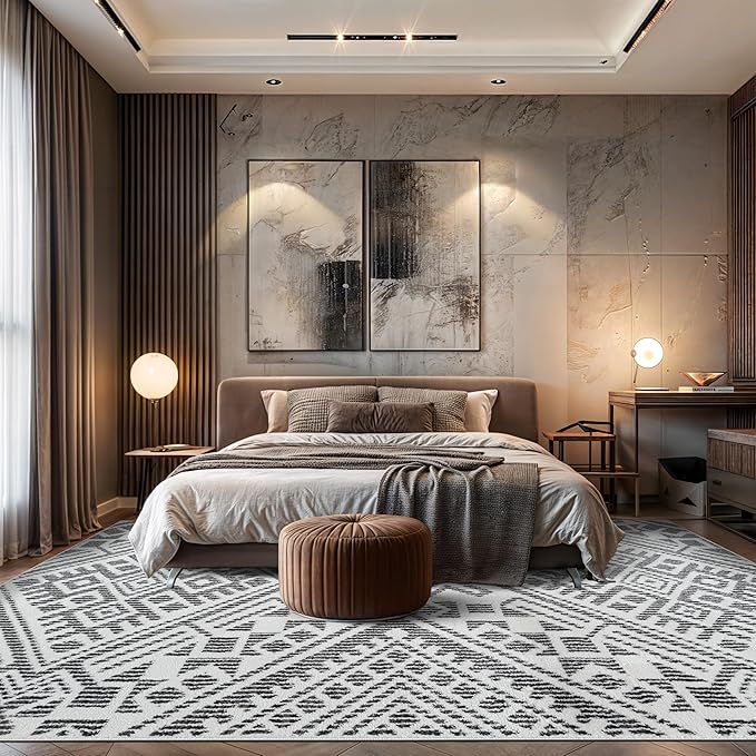 Rugshop Boho Cream Tribal Area Rug Modern Indoor Carpet for Living Room, Bedroom, or Entryway – Non-Shedding, Low Pile Geometric Design 7' 10" x 10'