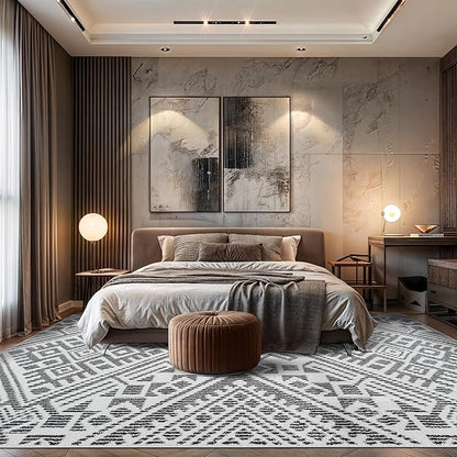 Rugshop Boho Cream Tribal Area Rug Modern Indoor Carpet for Living Room, Bedroom, or Entryway – Non-Shedding, Low Pile Geometric Design 7' 10" x 10'