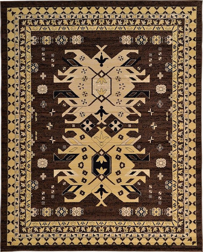 Unique Loom Taftan Collection Border Geometric Tribal Inspired Design Area Rug (8' 0 x 10' 0 Rectangular, Brown/ Tan)