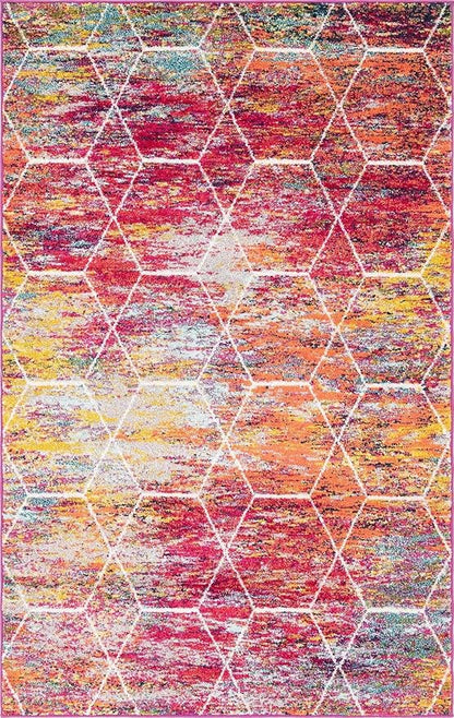 Unique Loom Trellis Frieze Collection Area Rug - Geometric (5' x 8', Multi/ Ivory)