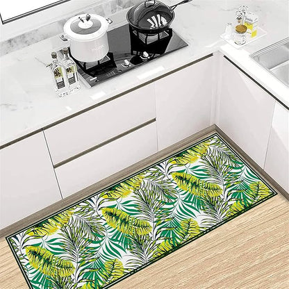 Green Botanical Tropical Leaves Rug 4x10ft - Non-Slip Washable Runner, Soft Durable Floor Mat for Hallway, Kitchen, Bedside, Entryway Home Decor