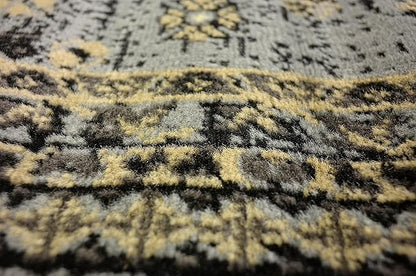Unique Loom Taftan Collection Border Geometric Tribal Inspired Design Area Rug (2' 11 x 16' 5 Runner, Gray/ Black)