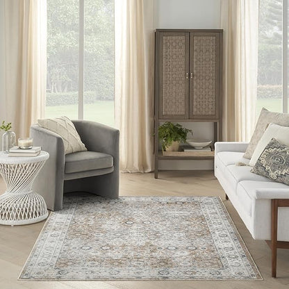Nourison Home Astra Machine Washable Silver Taupe 4' x 6' Area Rug - Easy Clean, Non Shedding, Bed Room, Living Room, Dining Room, Kitchen (4' x 6')