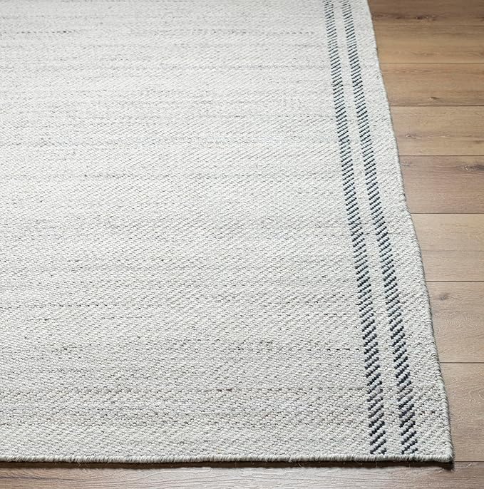 Mark&Day Wool Rugs, 2x3 Janmichael Solid and Border Gray/Ivory Area Rug, Grey Ivory Black Carpet for Living Room, Bedroom or Kitchen (2' x 3')