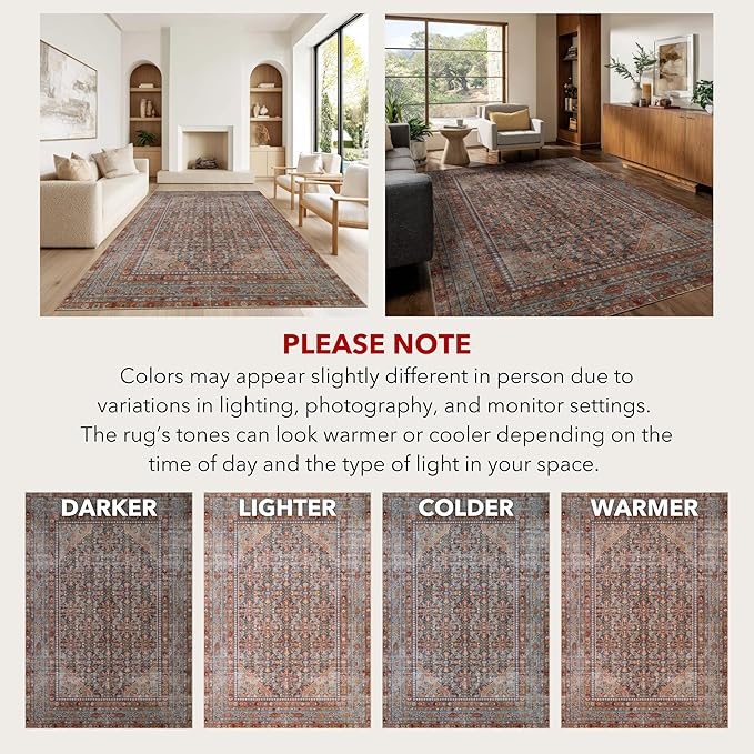 Kuden 3x5 Small Rug, Machine Washable, Non-Slip Backing, Vintage Style, Soft, Low Pile, Area Rugs for Entryway Kitchen Indoor Entrance