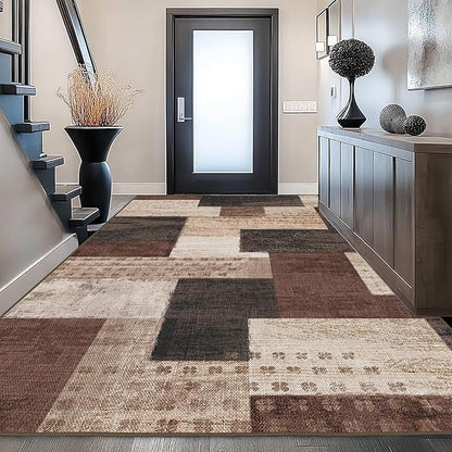 Modern Geometric Patchwork Indoor Area Rug for Living Room, Chocolate 6'x 9' Large Rug Rockwood Collection Hardwood Floors Decor for Bedroom, Brown Throw Carpet for Office Entryway Dining Room