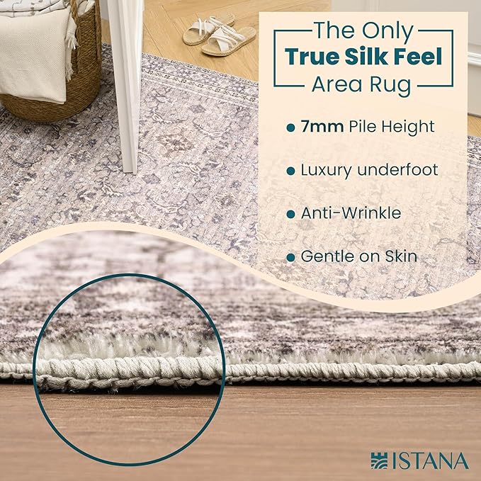 Istana Hallway Runner Rug 2x8 – Pale Rose Beige Entryway Rug -Silk's Soft Touch Runners for Hallways - Stylish Kitchen Runner Rug Non Slip