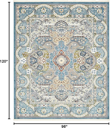 Unique Loom Narenj Collection Classic Traditional Medallion Textured Design Area Rug, 8 x 10 ft, Blue/Tan