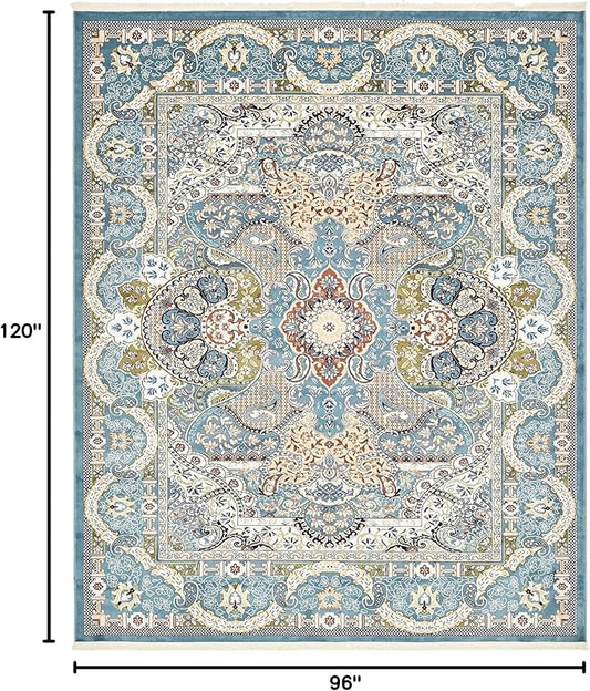 Unique Loom Narenj Collection Classic Traditional Medallion Textured Design Area Rug, 8 x 10 ft, Blue/Tan