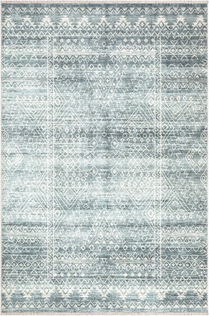 Bloom Rugs Caria Washable Non-Slip 8x10 Rug - Teal/Ivory Geometric Area Rug for Living Room, Bedroom, Dining Room, and Kitchen - Exact Size: 7'8" x 10'