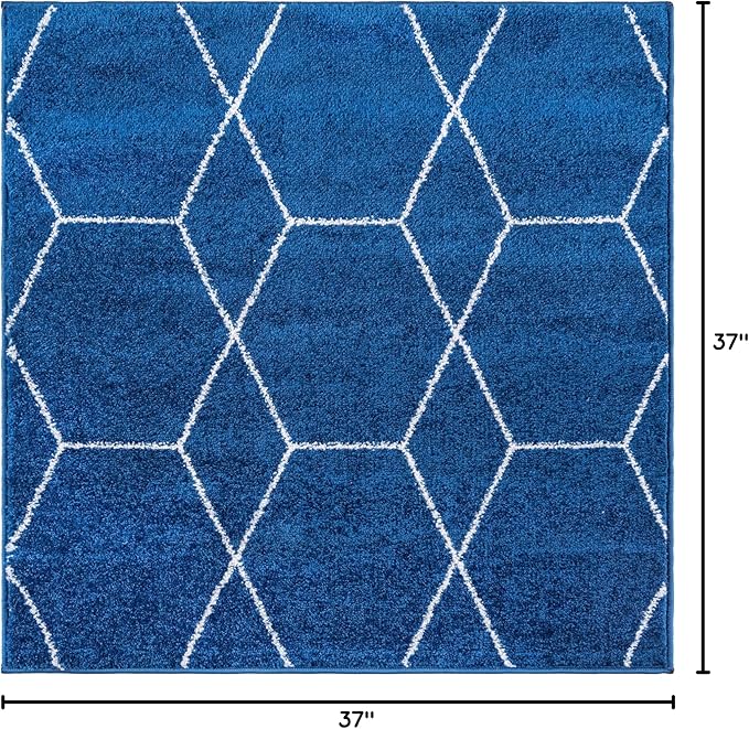 Unique Loom Trellis Frieze Collection Area Rug - Geometric (3' Square, Navy Blue/ Ivory)