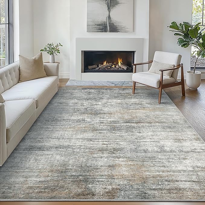 Bavni 10x14 Area Rugs, Modern Living Room Rugs Low Pile, Large Machine Washable Rug Non-Slip, Soft Pet Friendly Rugs for Bedroom, Playroom, Dining Room, Granite Gray