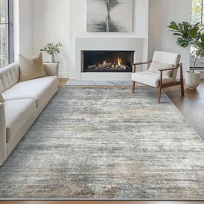 Bavni 5x7 Rug, Modern Machine Washable Rug Non-Slip, Soft Simple Lightweight Area Rug, Stain Resistant Rugs for Living Room, Bedroom, Dining Room, Granite Gray