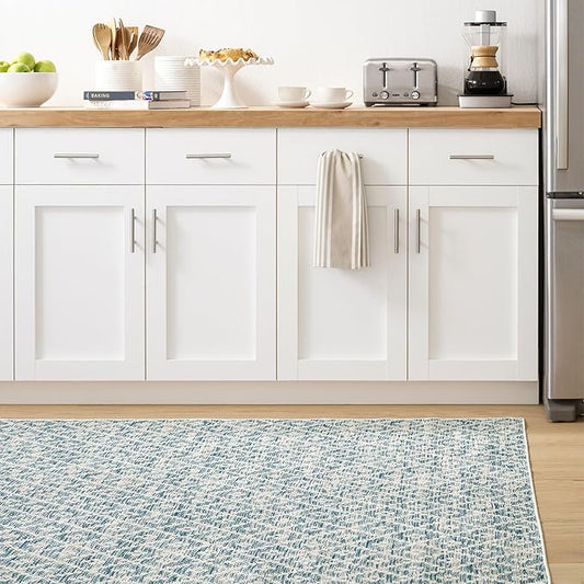 Dash and Albert Melange Diamond Machine Washable Area Rug - 6' x 9' Blue - Diamond Accent Rug - Anti-Slip Backing, Lightweight, Machine Washable, High Traffic Areas Kitchen, Mudroom, Laundry Room