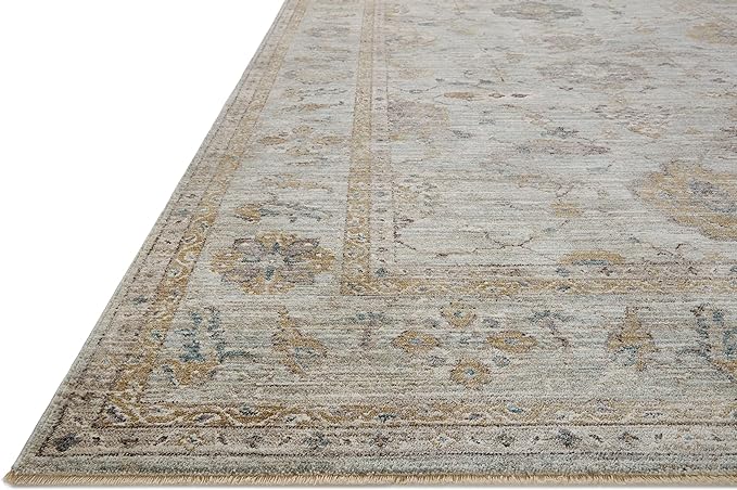 Loloi Magnolia Home by Joanna Gaines Millie Collection MIE-02 Sky/Gold 9'-6" x 9'-6", .25" Pile Height, Round Area Rug