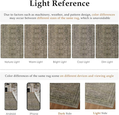 HUGEAR 6x9 Washable Area Rug Taupe Vintage Neutral Bedroom Rug Soft Non Slip Distressed Carpet Low Pile Pet Friendly for Living Room Bedside Dining Room