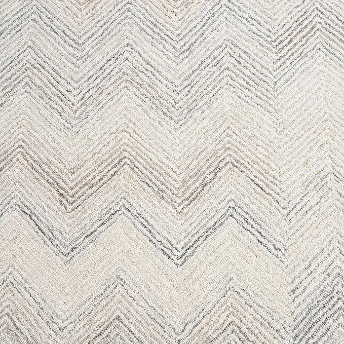 Modern Herringbone Chevron Collection Handcrafted Wool Area Rug - Durable, Zigzag Pattern, for High Traffic, Contemporary Design for Living Room, Bedroom, Dining Room Decor (Ivory-Multi, 8' round)