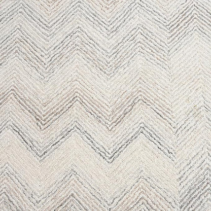 Modern Herringbone Chevron Collection Handcrafted Wool Area Rug - Durable, Zigzag Pattern, for High Traffic, Contemporary Design for Living Room, Bedroom, Dining Room Decor (Ivory-Multi, 8' round)