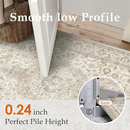 HUGEAR 3x5 Entryway Area Rug Vintage Brown Small Rug Machine Washable Door Mat Neutral Floral Low Pile Carpet Vacuumable Thin Throw Rug Entrance Kitchen Bedroom Bathroom Non Slip Lightweight