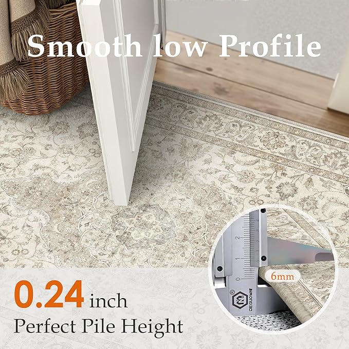 HUGEAR 2x3 Entrance Area Rug Vintage Brown Small Rug Machine Washable Door Mat Neutral Floral Low Pile Carpet Vacuumable Thin Throw Rug Entryway Kitchen Bathroom Bedroom Non Slip Lightweight