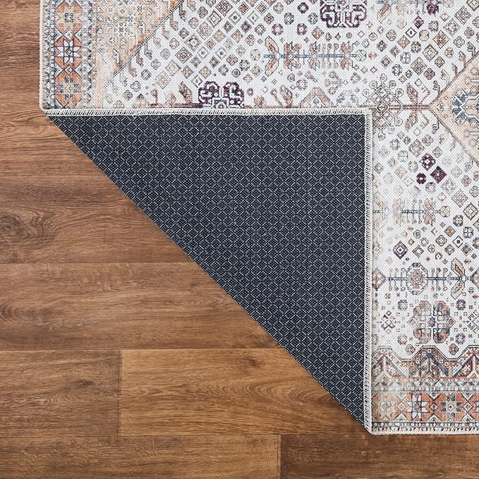 Bloom Rugs Washable Non-Slip 3' x 5' Rug - Sand/Orange/Purple Traditional Medallion Area Rug for Living Room, Bedroom, Dining Room, and Kitchen - Exact Size: 3' x 5'