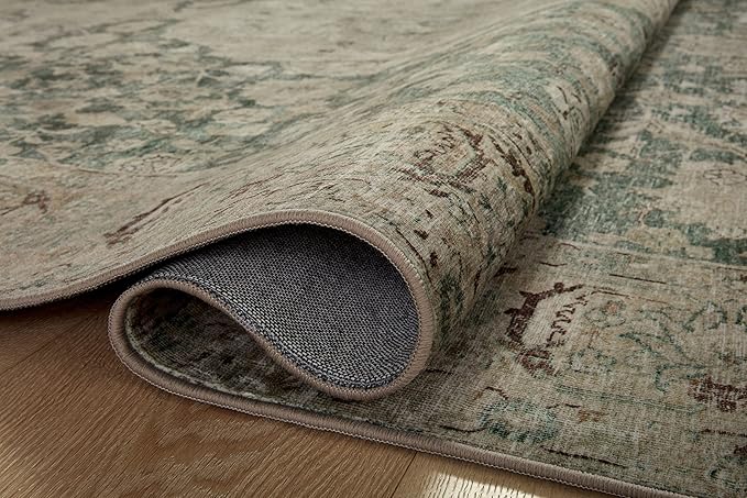 Loloi Magnolia Home by Joanna Gaines Sinclair Collection SIN-05 Jade/Sand 3'-6" x 5'-6", .25" Pile Height, Machine Washable, Accent Rug