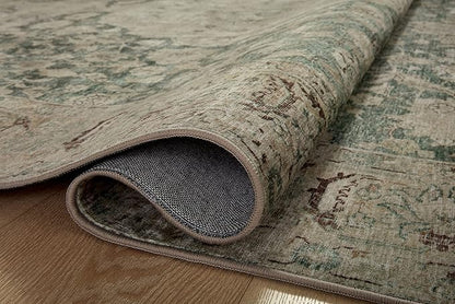 Loloi Magnolia Home by Joanna Gaines Sinclair Collection SIN-05 Jade/Sand 8'-6" x 11'-6", .25" Pile Height, Machine Washable, Area Rug