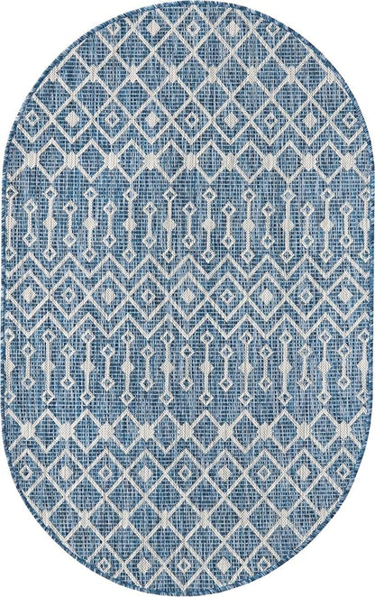 Unique Loom Outdoor Trellis Collection Area Rug - Tribal Trellis (3' 3" x 5' 3" Oval, Blue/ Ivory)