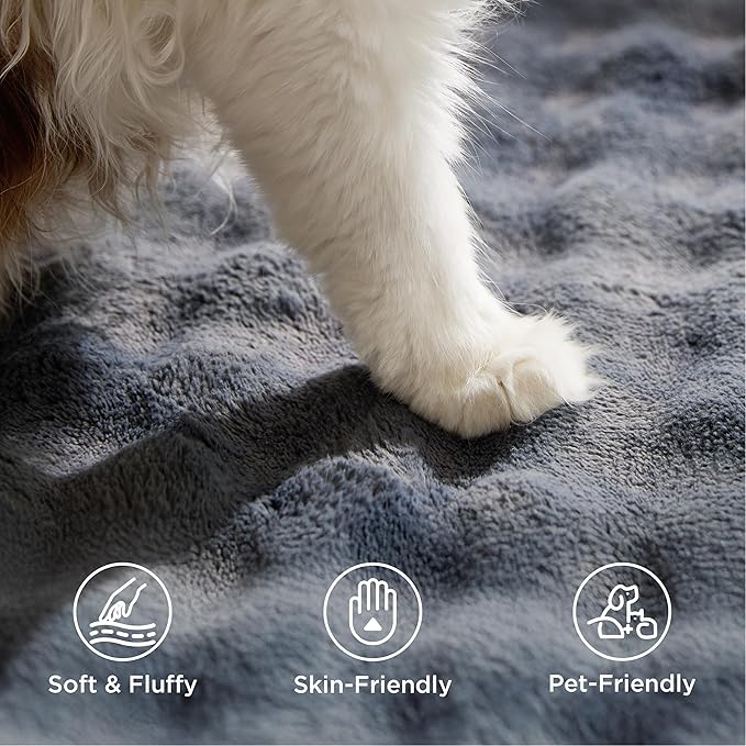 Bedsure 8x10 Fluffy Area Rugs for Living Room, Machine Washable Rugs, Non-Slip Backing, Non-Shedding, Pet Friendly Throw Rug for Bedroom Dining Room, Grey