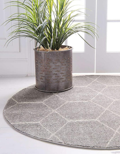 Unique Loom Trellis Frieze Collection Area Rug - Geometric (8' Round, Light Gray/ Ivory)