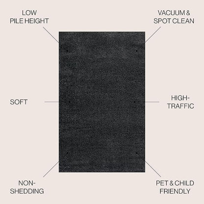 JONATHAN Y Haze Solid Low-Pile Black Indoor Area Rug 5x8, Coastal,Bohemian,Minimalist,Classic, Easy-Cleaning for Living Room,Bedroom,Kitchen,Pet Friendly,Non-Shedding (SEU100I-5)