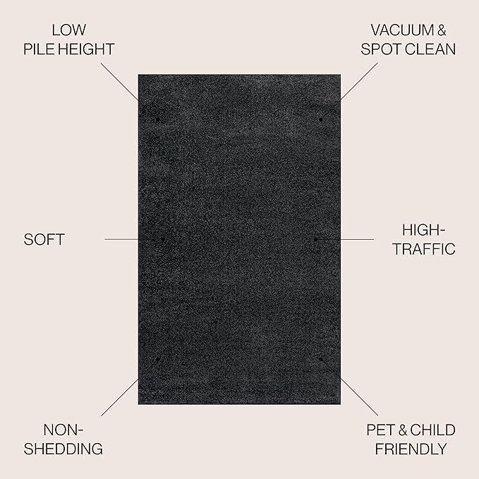 JONATHAN Y Haze Solid Low-Pile Black Indoor Area Rug 6x9, Coastal,Bohemian,Minimalist,Classic, Easy-Cleaning for Living Room,Bedroom,Kitchen,Pet Friendly,Non-Shedding (SEU100I-6)