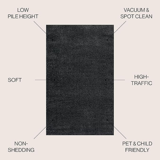 JONATHAN Y Haze Solid Low-Pile Black 8' Round Indoor Area Rug, Coastal,Bohemian,Minimalist,Classic, Easy-Cleaning for Living Room,Bedroom,Kitchen,Pet Friendly,Non-Shedding (SEU100I-8R)