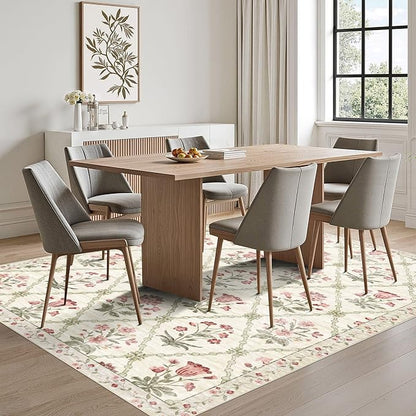 vivorug 5x7 Area Rugs - Ultra-Thin Washable Rug with Non-Slip Backing, Ideal for Living Room, Bedroom, Kitchen Floor Carpet - Modern Pink Floral, Easy Clean, Durable, Low Pile