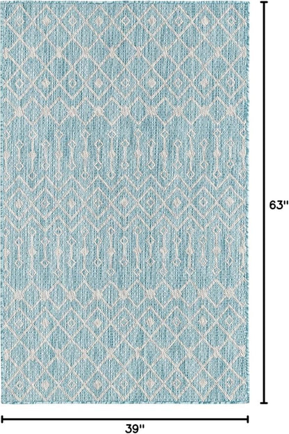 Unique Loom Outdoor Trellis Collection Area Rug - Tribal Trellis (3' 3" x 5' 3" Rectangle, Aqua/ Ivory)