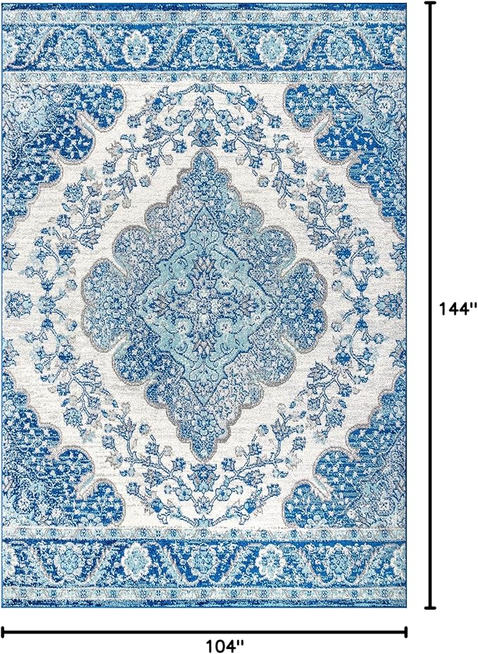 JONATHAN Y Boho Vintage Cream/Blue Indoor Area Rug, 9x12, Bohemian Flair Medallion, Floral Easy-Cleaning High Traffic for Living Room, Bedroom, Kitchen, Pet-Friendly, Non-Shedding (BMF106B-9)