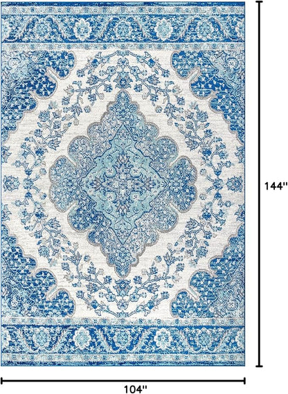 JONATHAN Y Boho Vintage Cream/Blue Indoor Area Rug, 9x12, Bohemian Flair Medallion, Floral Easy-Cleaning High Traffic for Living Room, Bedroom, Kitchen, Pet-Friendly, Non-Shedding (BMF106B-9)