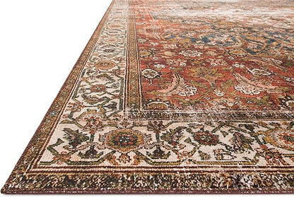 Loloi Layla Collection LAY-05 Ocean/Multi 2'-0" x 5'-0" .13" Thick Accent Rug, Soft, Durable, Vintage Inspired, Distressed, Low Pile, Non-Shedding, Easy Clean, Printed, Living Room Rug