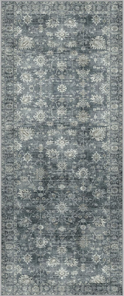 GENIMO Runner Rug 2'6''x6 Non Slip Machine Washable Vintage Hallway Runner Rug, Low Pile Lightweight Rugs for Entryway, Hallway, Kitchen and Corridor, Ashen Taupe