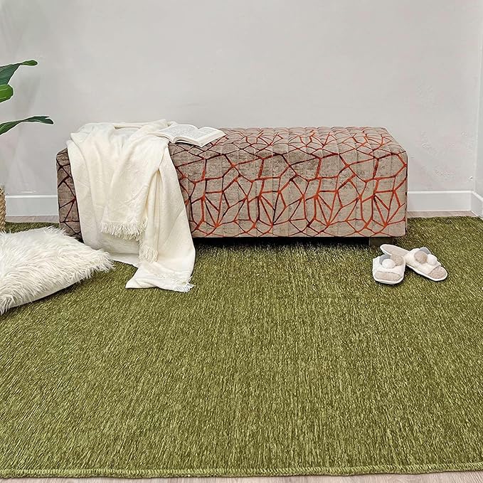 Alfa Rich 5x8 Green Washable Area Rugs for Living Room Bedroom Kitchen Cotton Decor Solid Rug