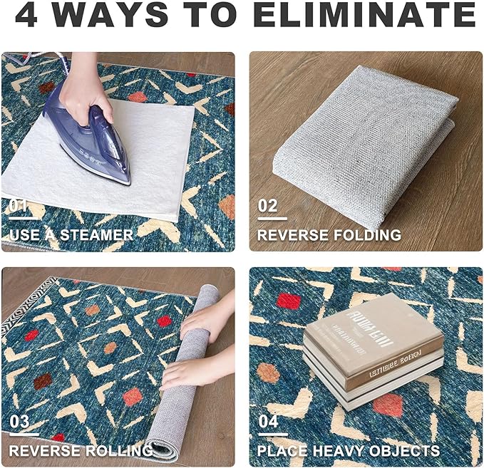 KILOCOCO Small Rug 2'x3' Entryway Rug Printed Moroccan Indoor Door Mat Machine Washable Non Slip Soft Throw Rugs for Bedroom Kitchen Entrance Geometric Boho Rugs, Teal/Blue