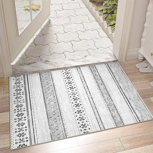 BESTSWEETIE 2x3 Area Rugs for Living Room Washable Moroccan Farmhouse Neutral Geometric Low Pile Non-Slip Soft Print Pattern Rug for Bedroom Kitchen Dining Room Entryway Grey/Black/Navy