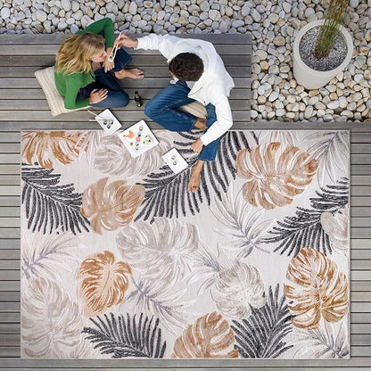 CAMILSON Indoor Outdoor Rug, Yellow 5x7 Leaf Tropical Botanical Area Rugs for Indoor and Outdoor patios, Easy-Cleaning Non-Shedding Living Room, Garden and Kitchen Washable Outside Carpet (5 x 7)