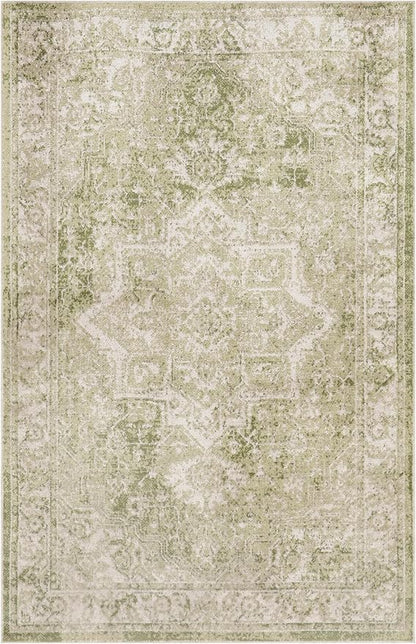 Nourison Home Astra Machine Washable Ivory Green 3'3" x 5' Area Rug - Easy Clean, Non Shedding, Bed Room, Living Room, Dining Room, Kitchen (3' x 5')