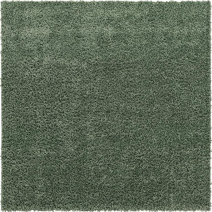 Unique Loom Davos Shag Collection Area Rug - Solid (7' 1" Square, Sage)